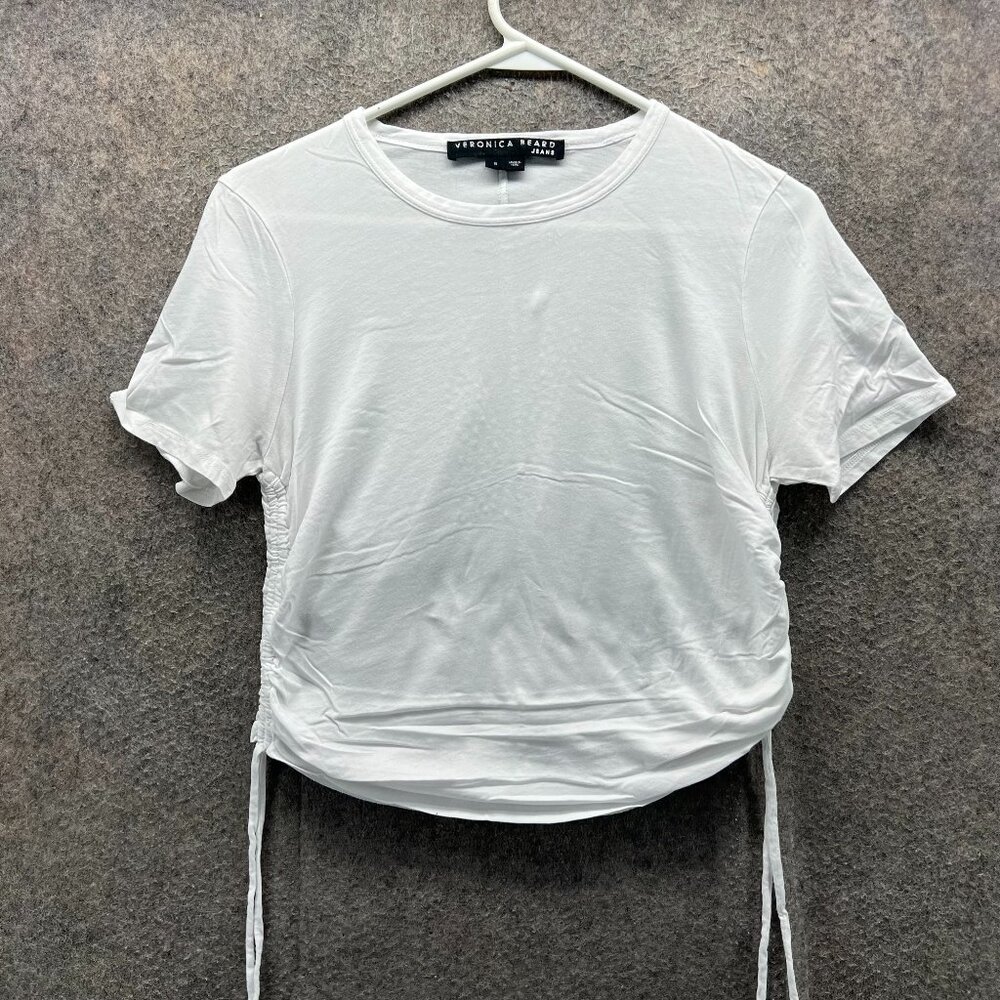 Veronica Beard Jeans Shirt Women Small White Side Ruched Crewneck Cotton